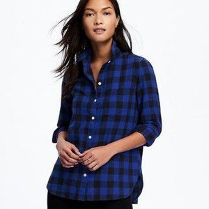 Old Navy Buffalo Plaid Flannel Button Down Shirt, Black and Blue, Size XS
